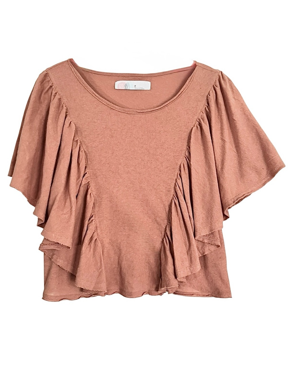 FP Beach Free People Dusty Clay Ruffle Sleeve Boho Cotton Flutter Sleeve Top M